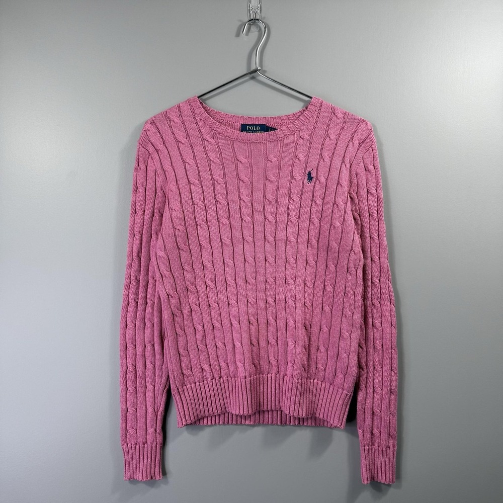 Polo Ralph Lauren Cable Knit Womens Small Pink Pullover Sweater